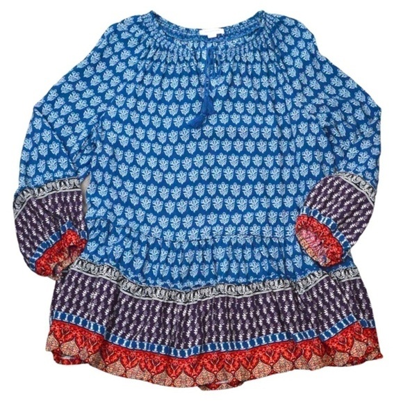 beachlunchlounge Boho Style Mixed Print Tunic Top/Dress, Size Small - Picture 8 of 8